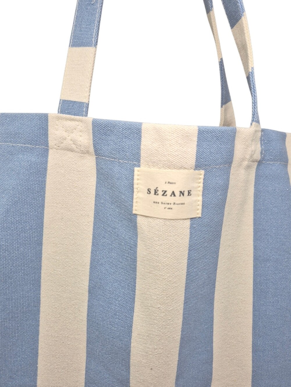 Sézane Blue and White Striped Messenger Tote